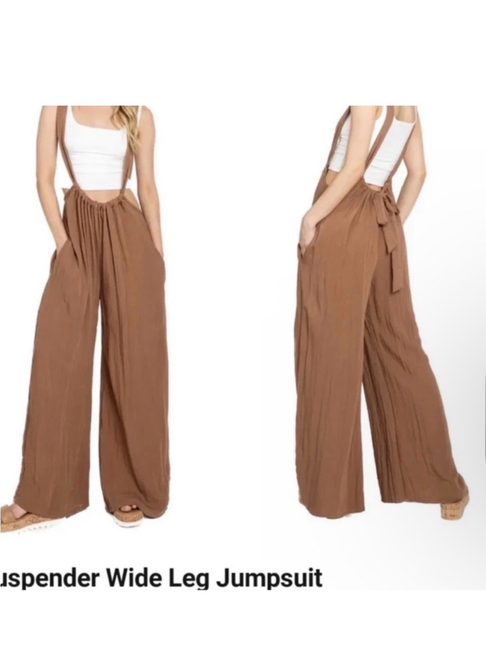 NWOT Zenana Outfitters Brown Wide-Leg Suspender Jumpsuit